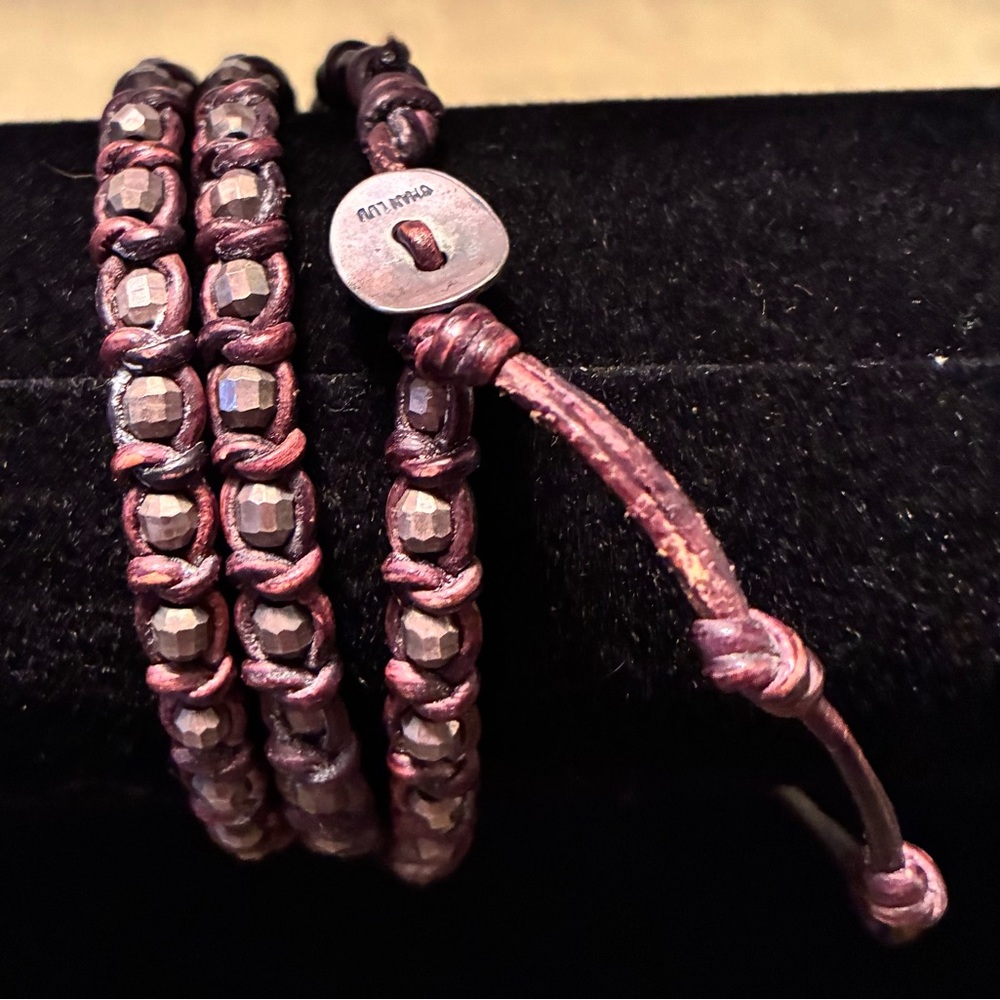 Chan Luu chocolate brown metal bead and leather wrap bracelet.